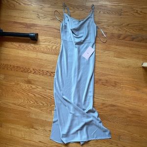 BHLDN silver blue satin cowl neck dress